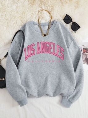 5️⃣ for 2️⃣5️⃣ Los Angeles Graphic Sweatshirt - Gray with Pink Lettering